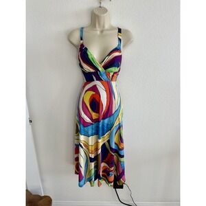 Jams World Ci Ci‎ Midi Dress XS Multicolor Swirl Watercolor Hawaiian Retro